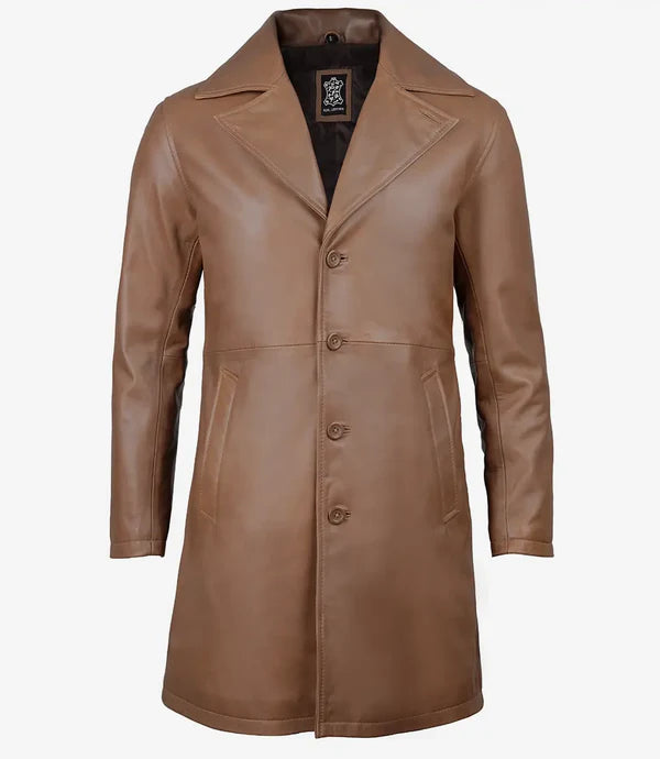 Men's 3 4 Length Brown Leather Car Coat
